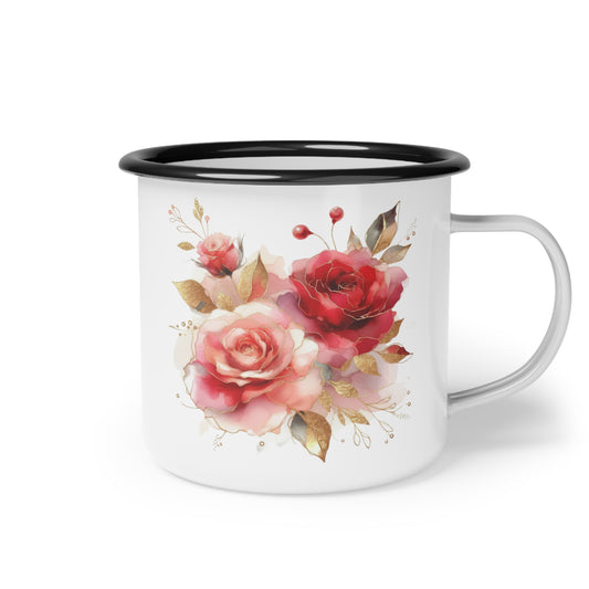 Floral Enamel Camp Cup - Vintage Rose Design for Camping & Home