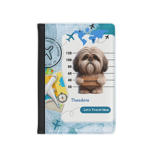 Personalized Dog Passport Cover – Cute Shih Tzu Travel Passport Holder (“Theodore” design)