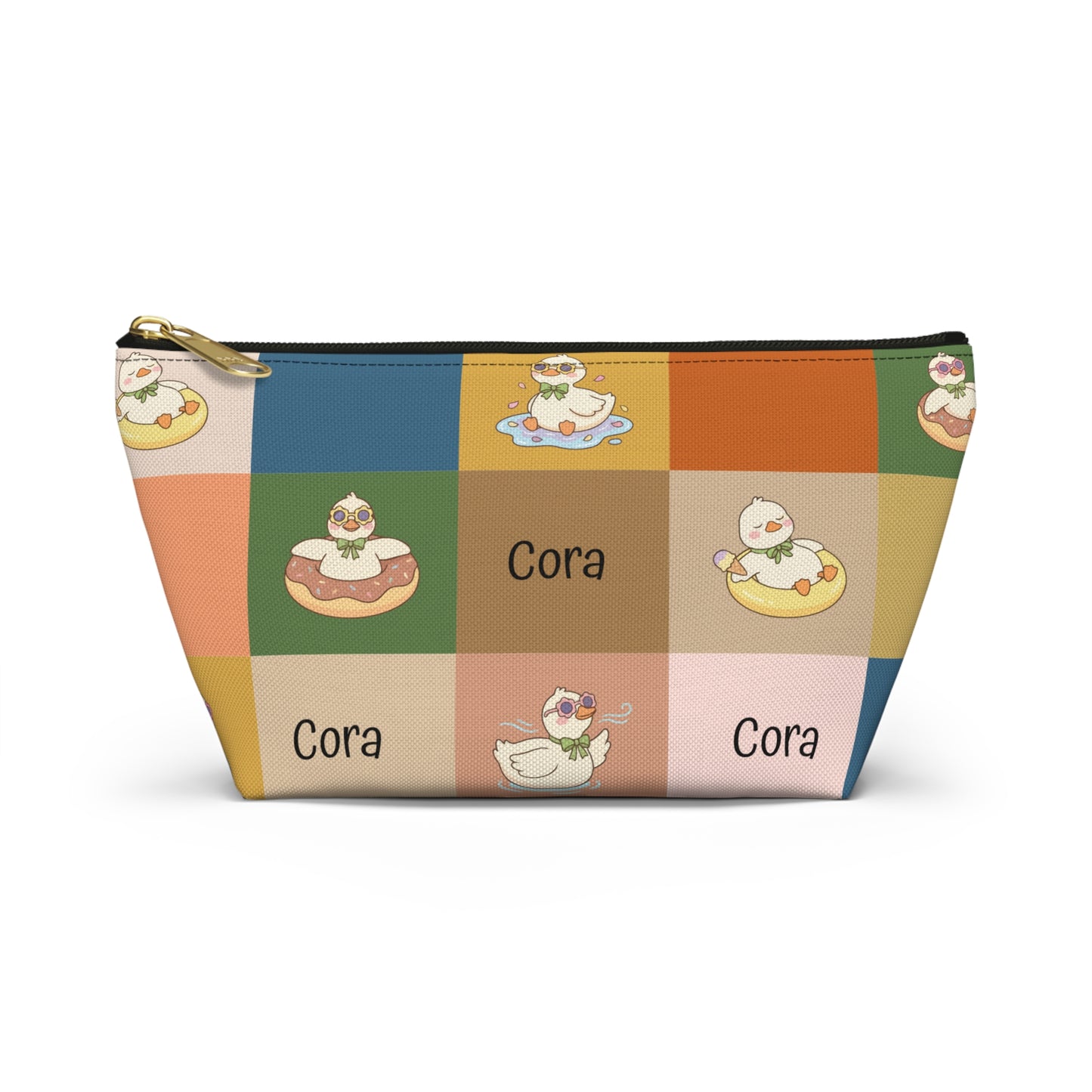 Personalized Duck Pattern Accessory Pouch — Custom Name Cosmetic Bag