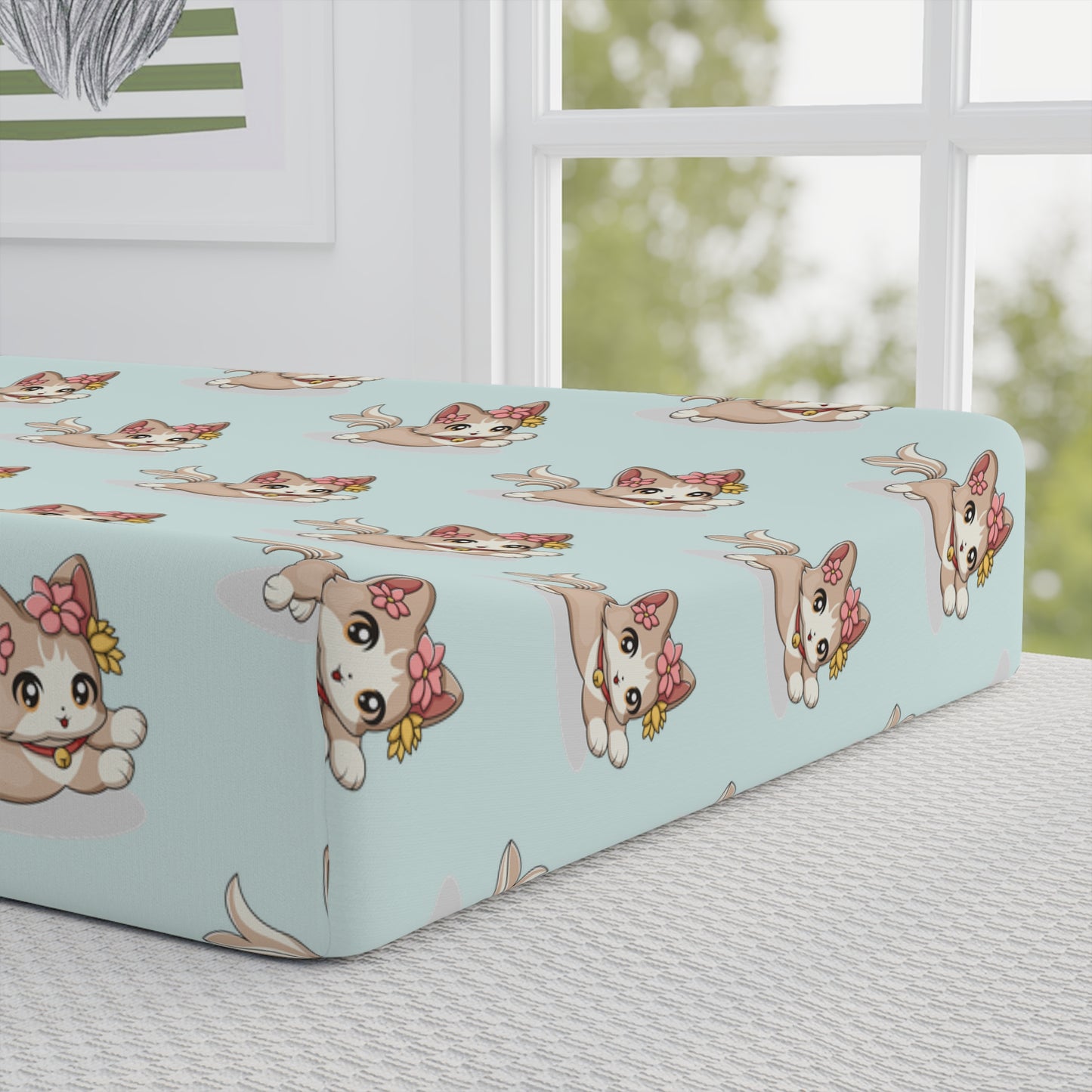 Personalized Baby Changing Pad Cover — Cute Floral Bunny Design (Custom Name)