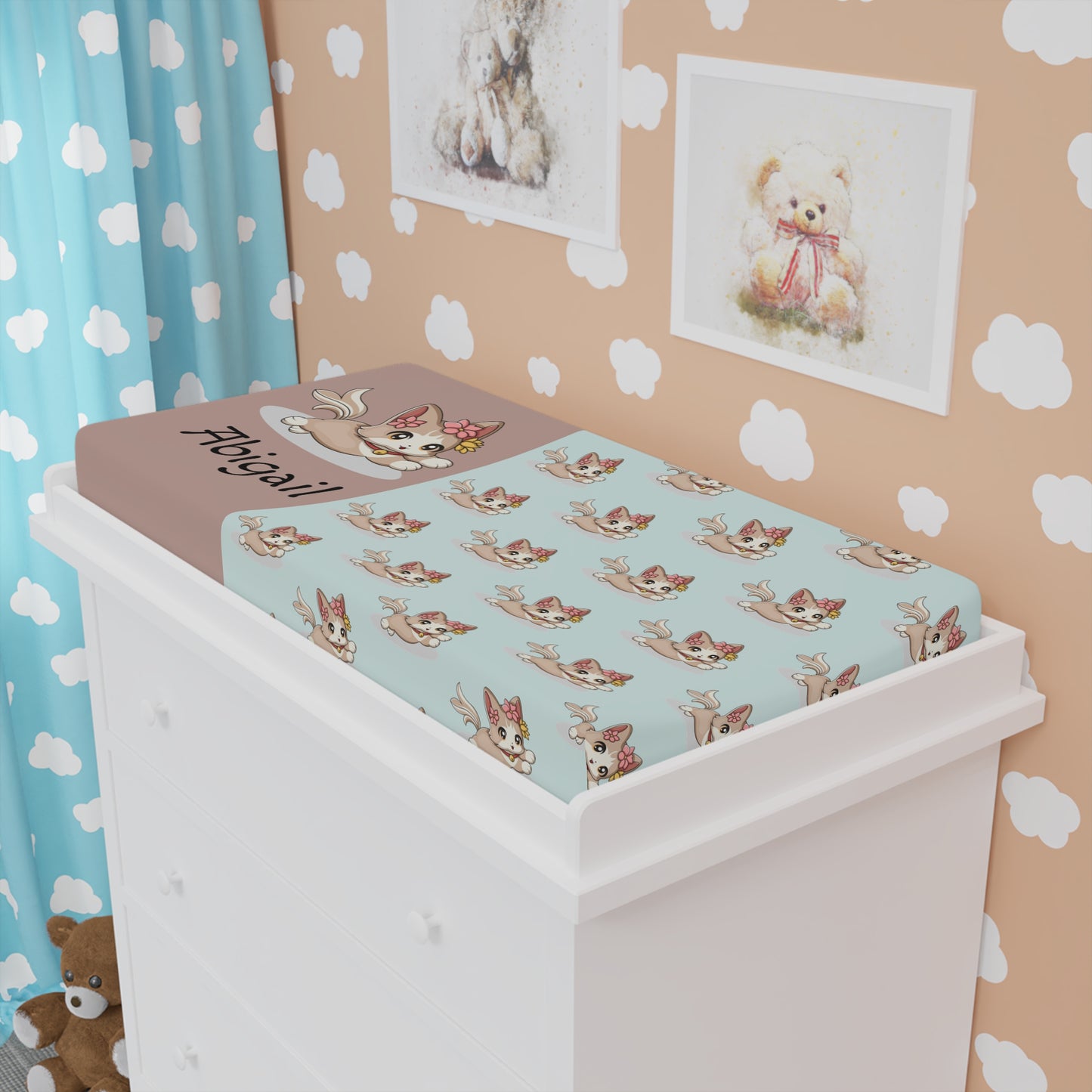 Personalized Baby Changing Pad Cover — Cute Floral Bunny Design (Custom Name)