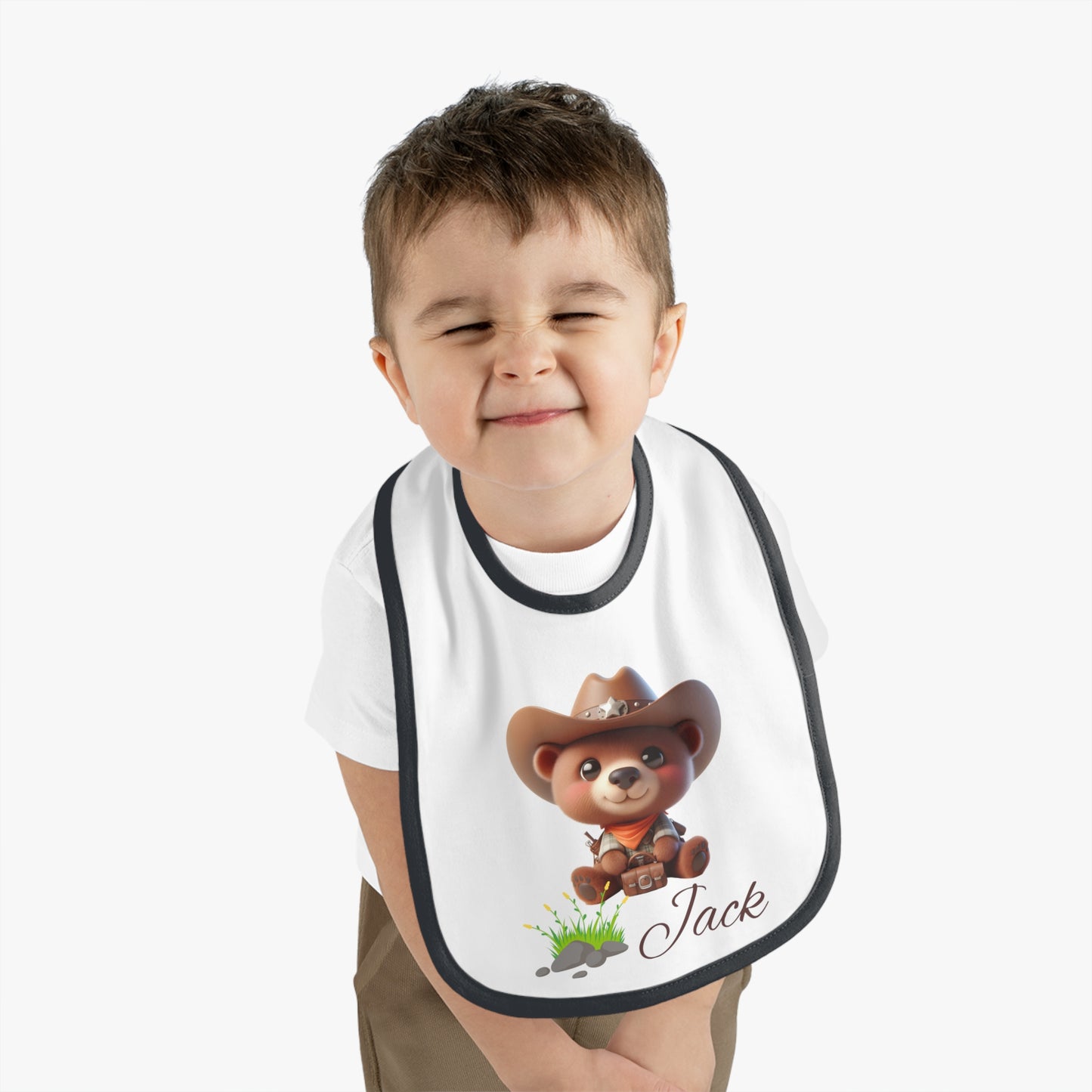 Baby Bib - Personalized Cowboy Bear Design (Custom Name)