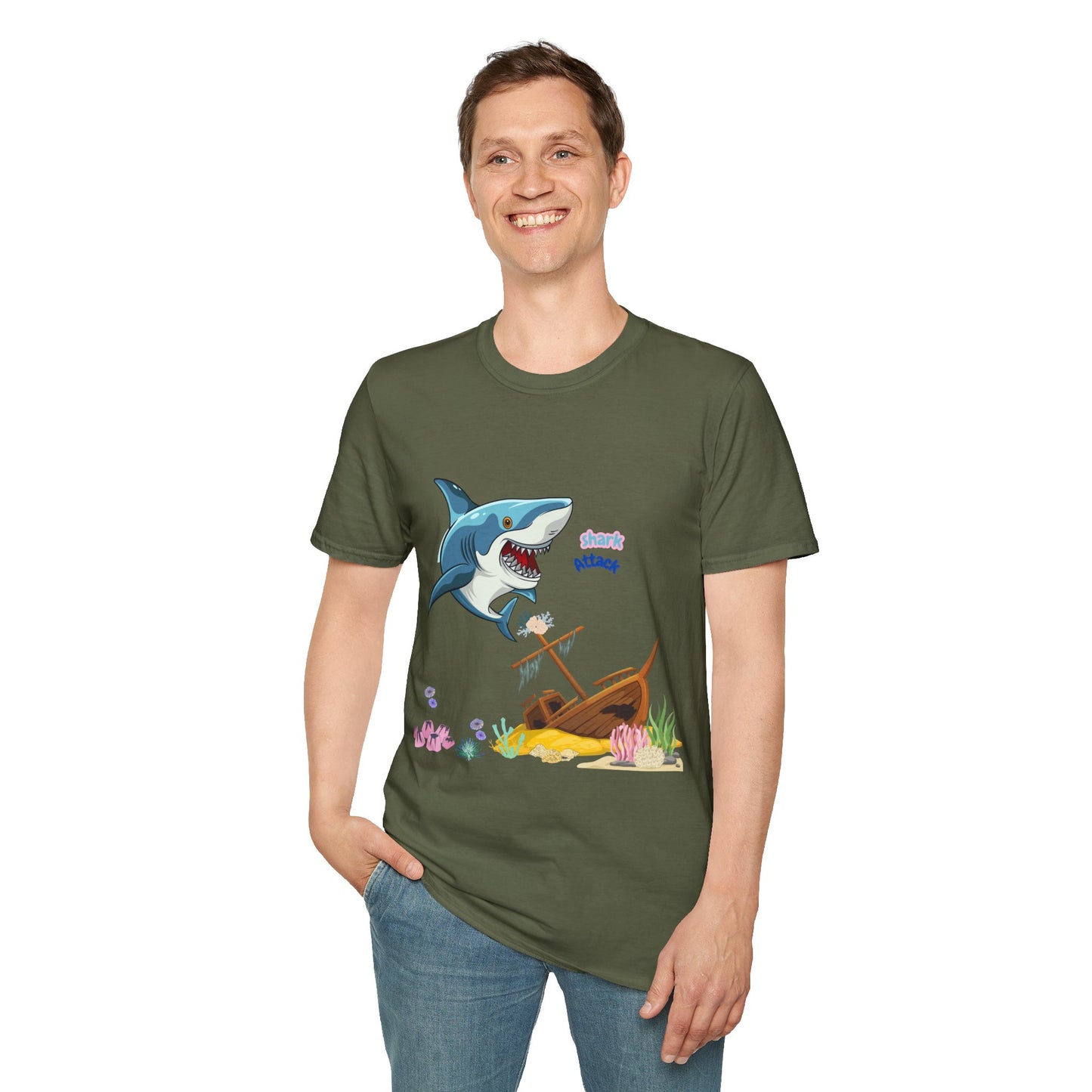 Shark Attack Graphic T-Shirt, Fun Summer Tee, Beach Vacation Top, Gift for Ocean Lovers, Marine Life Apparel