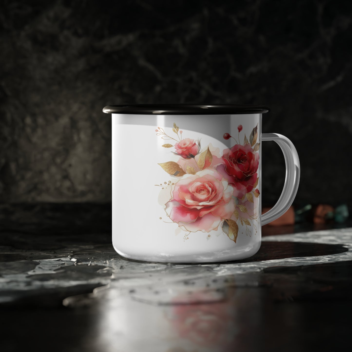Floral Enamel Camp Cup - Vintage Rose Design for Camping & Home