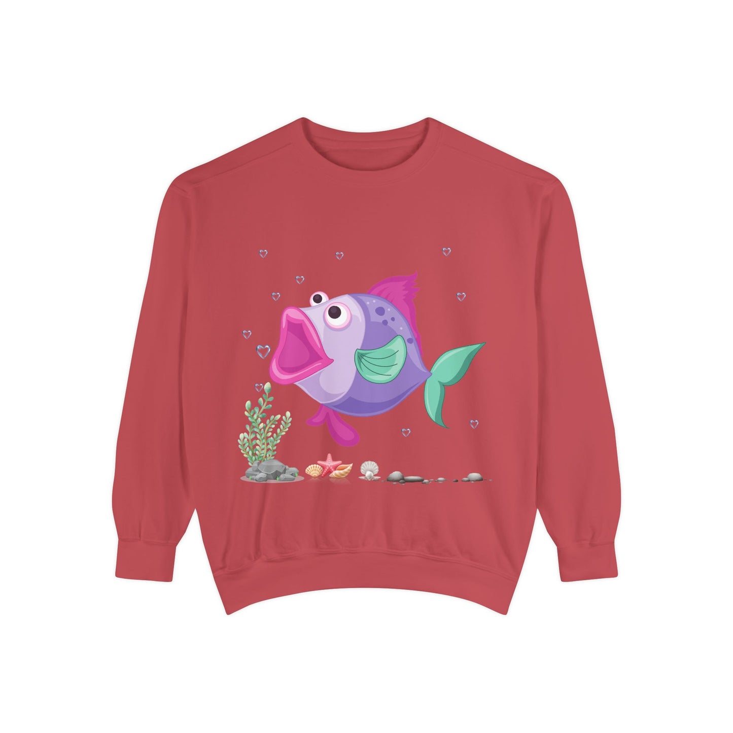 Fish with open mouth bubbles and underwater flora Unisex Garment-Dyed Sweatshirt