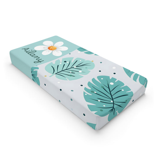 Tropical Leaves Baby Changing Pad Cover — Personalized Floral Name Option