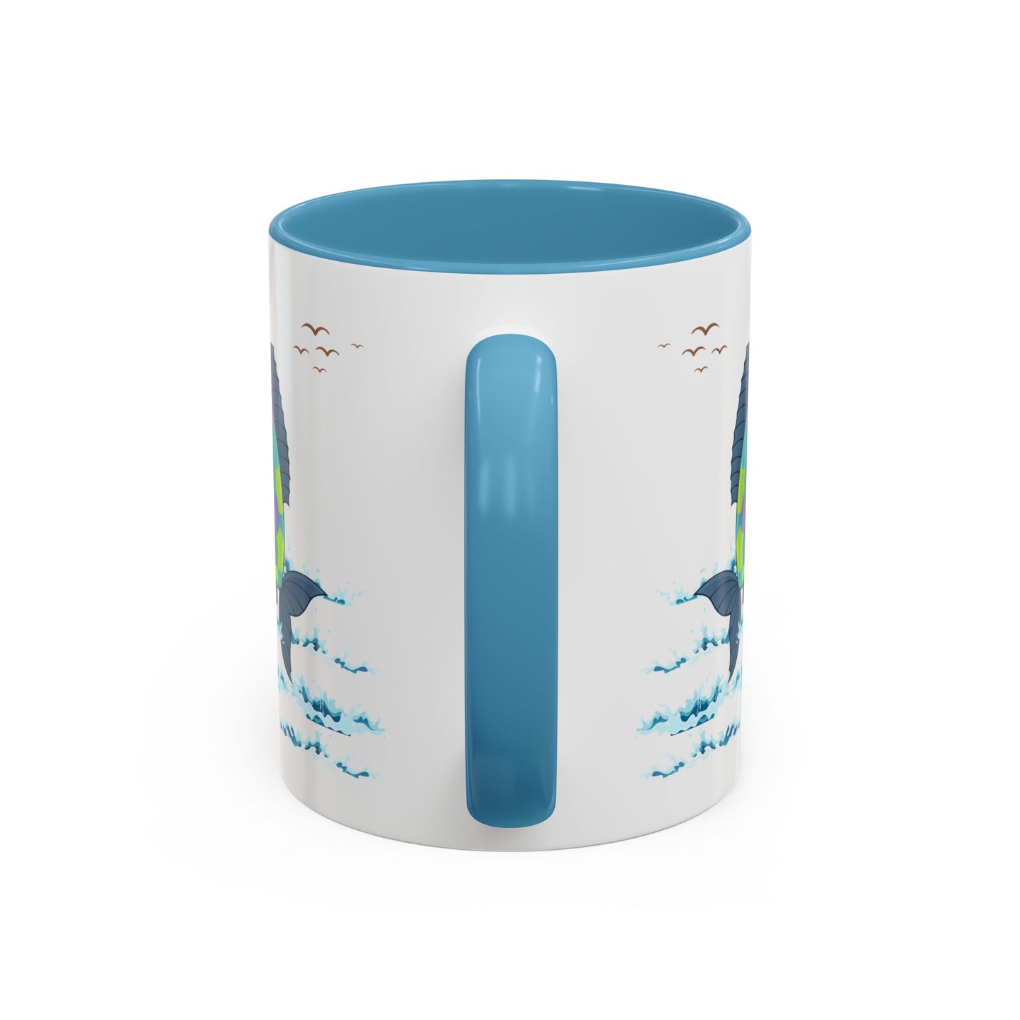 Fish with a sun and birds in the sky above water Coffee Mug