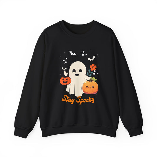 Halloween Ghost Sweatshirt, Cozy Unisex Crewneck for Fall, Stay Spooky Sweatshirt, Perfect for Halloween, Autumn Wardrobe Essential