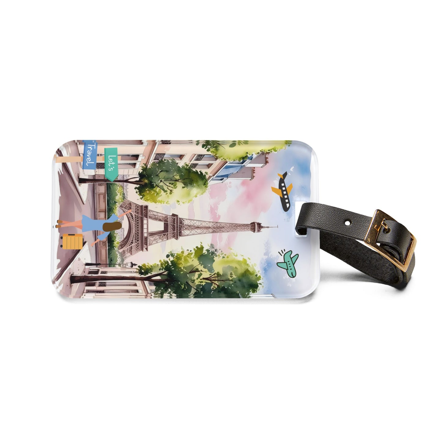 Eiffel Tower Travel Luggage Tag – Paris Vacation ID Tag with 'Let's Travel' Design