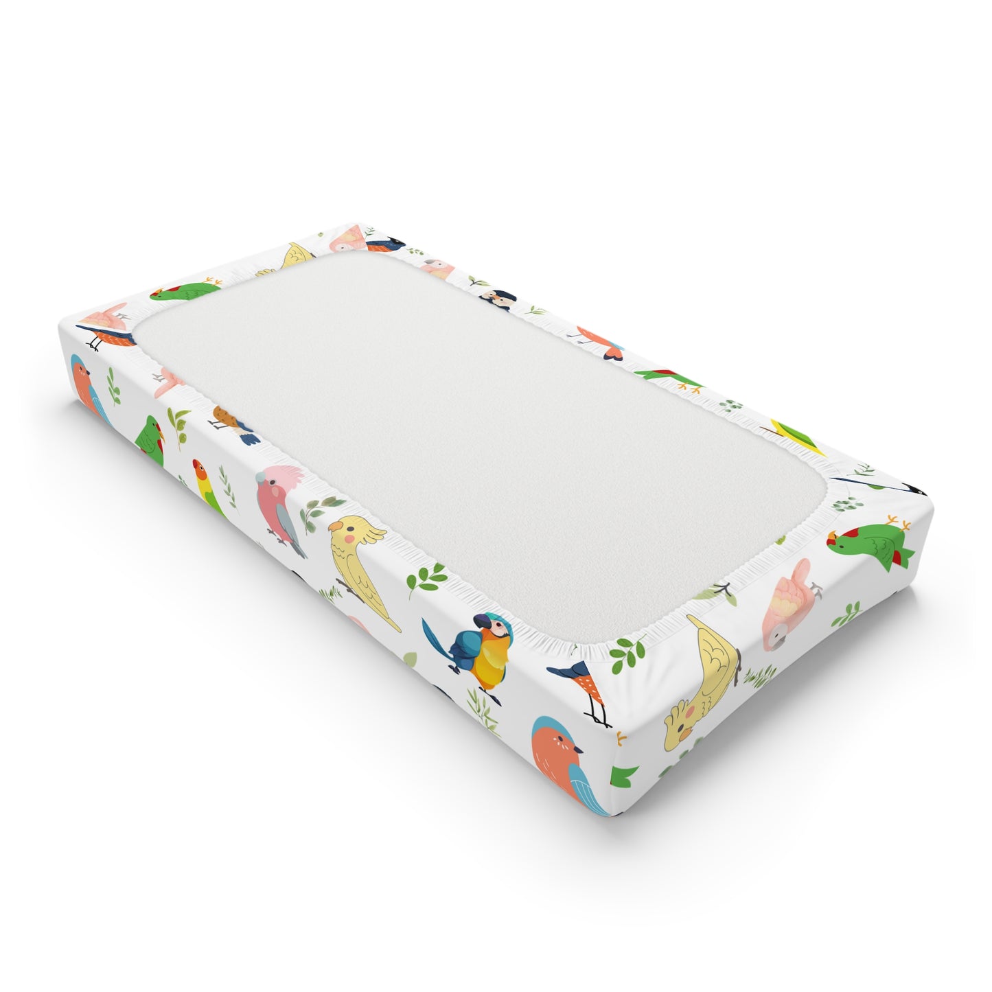Birds & Leaves Baby Changing Pad Cover — Colorful Parakeet Nursery Bedding