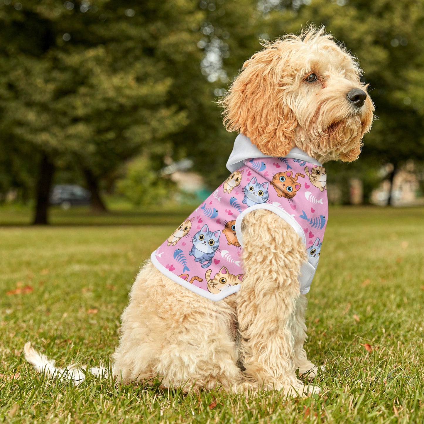 Cute Kitty Print Pet Hoodie - Pink Cat Pattern Dog & Cat Hoodie