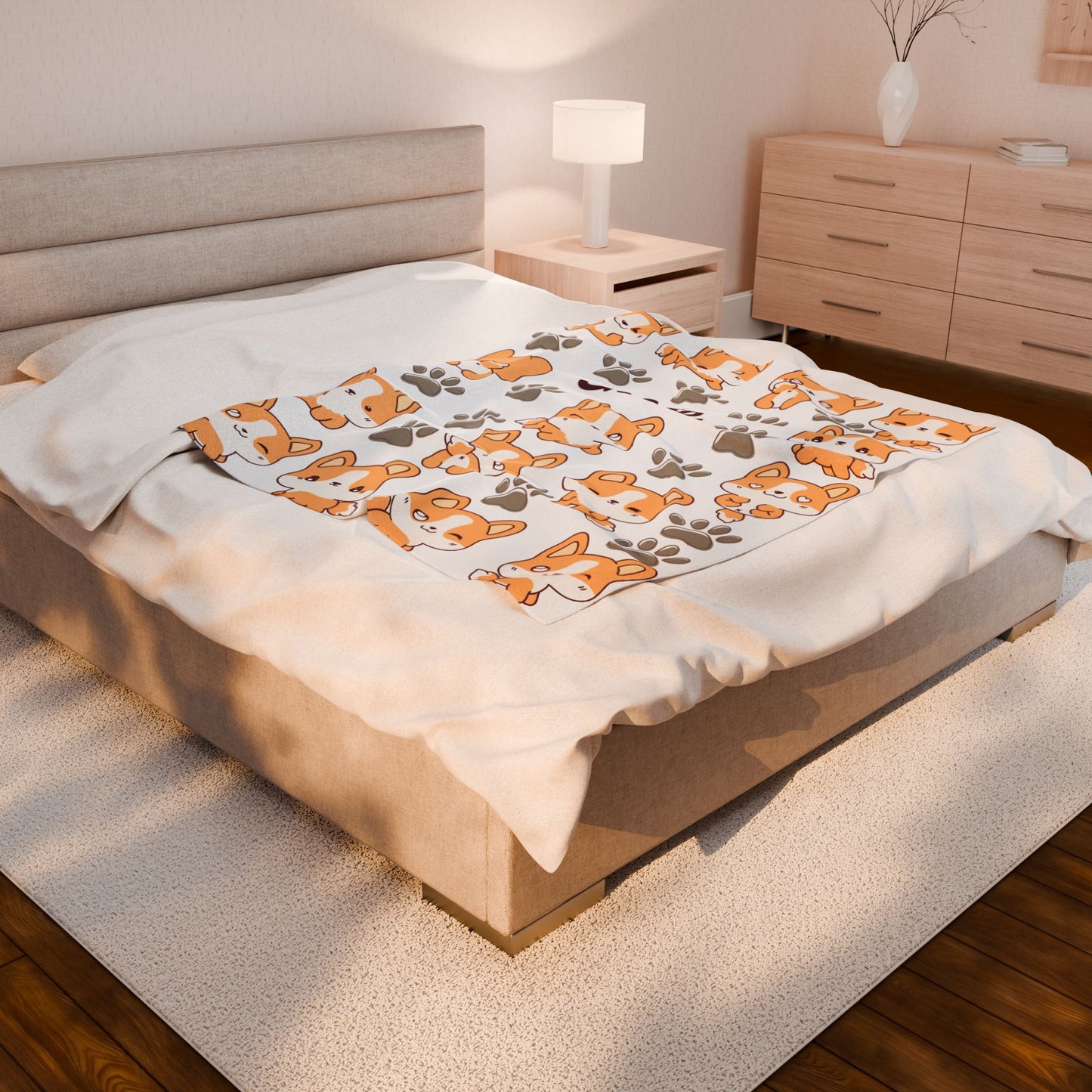 Personalized Velveteen Plush Blanket with Cute Corgis, Pet Lovers Gift, Cozy Home Decor, Kids Comfort Blanket, Custom Name Blanket