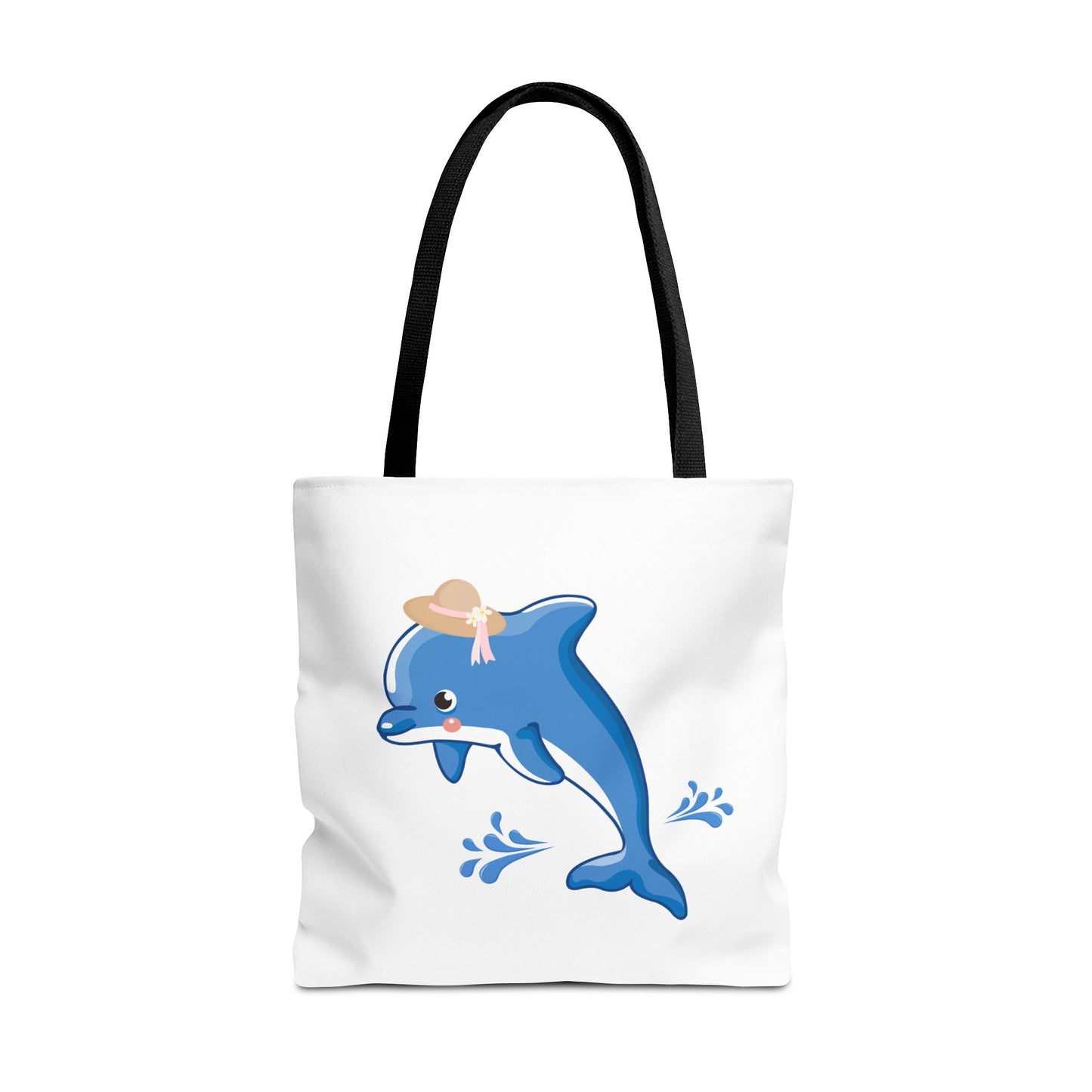 Dolphin wearing a straw hat with stylized water splashes Tote Bag