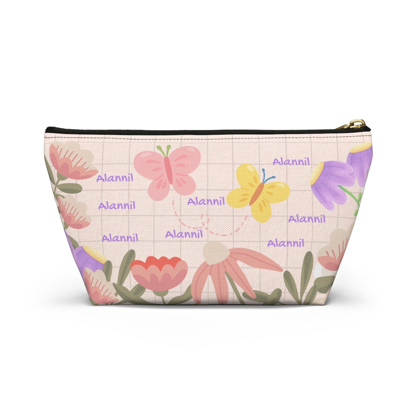 Floral Butterfly Accessory Pouch — Personalized T-Bottom Makeup Bag