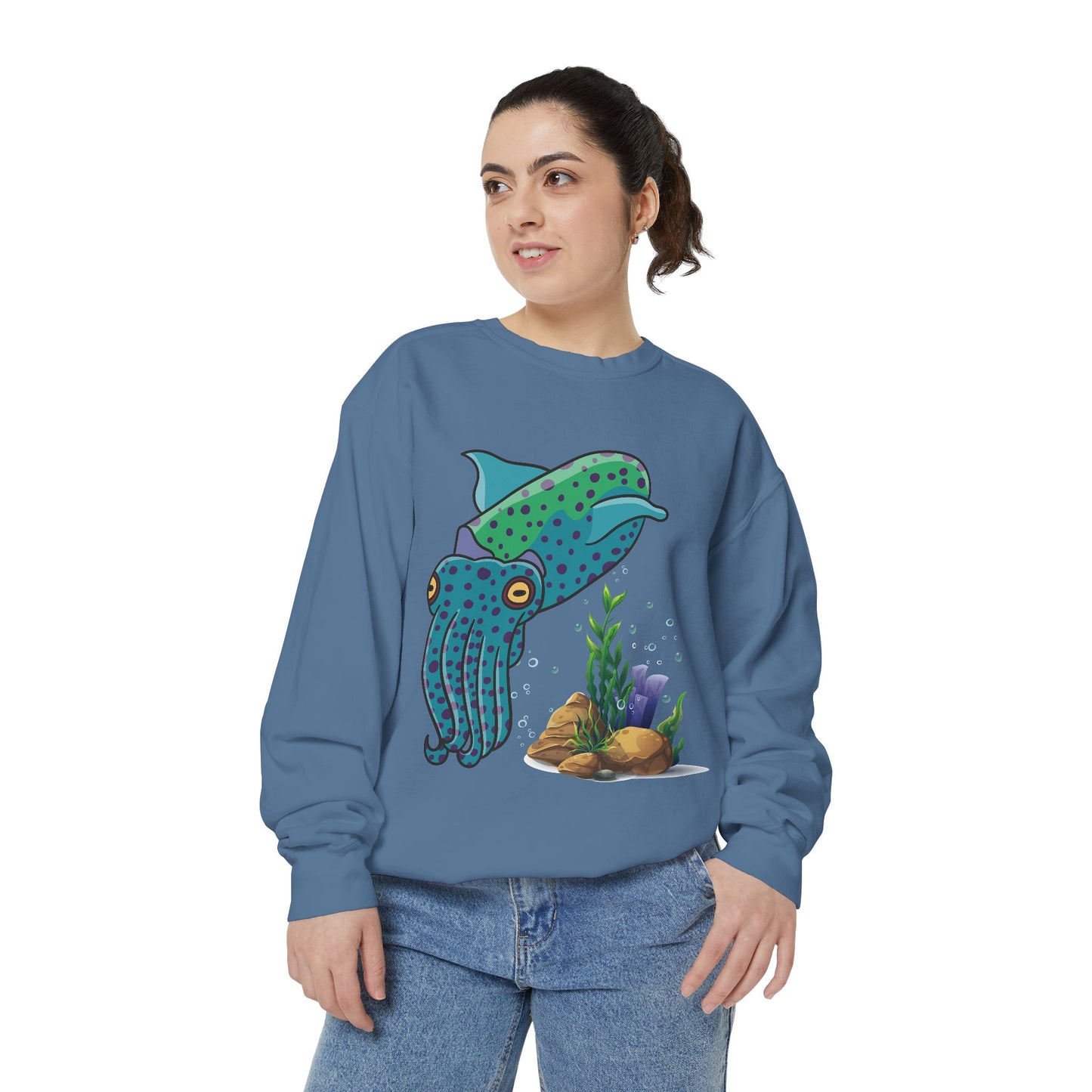 Cute with marine habitat coral and bubbles Unisex Garment-Dyed Sweatshirt