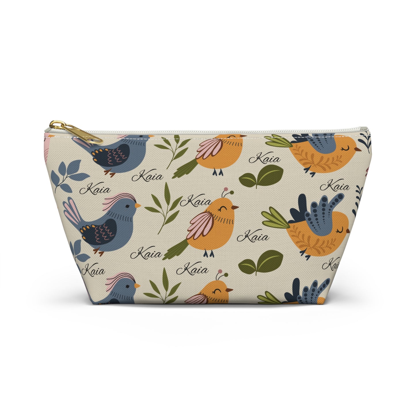 Bird Pattern Accessory Pouch — Personalized "Kaia" Cosmetic Bag