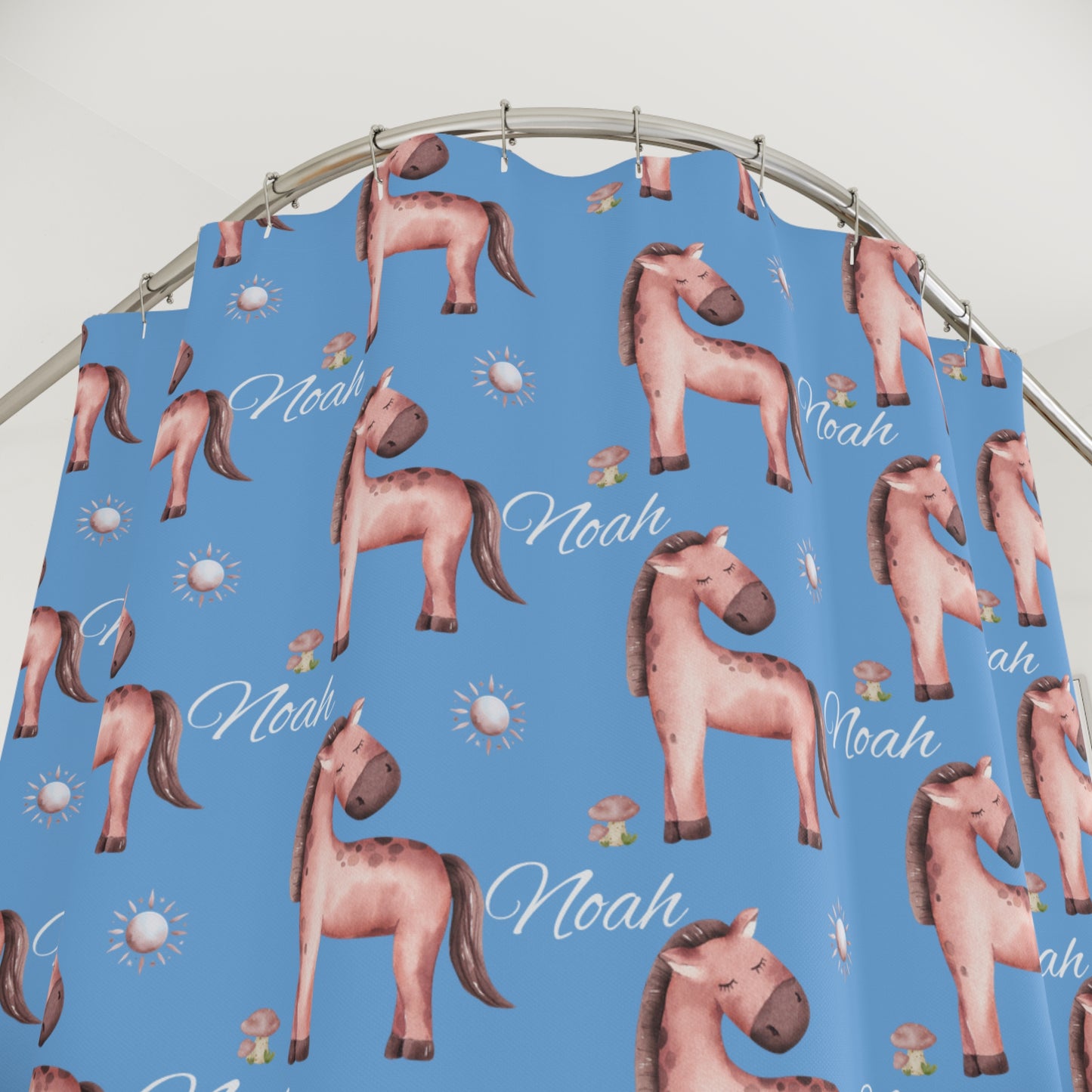 Shower Curtain — Personalized Pink Pony Pattern with Name (Noah)
