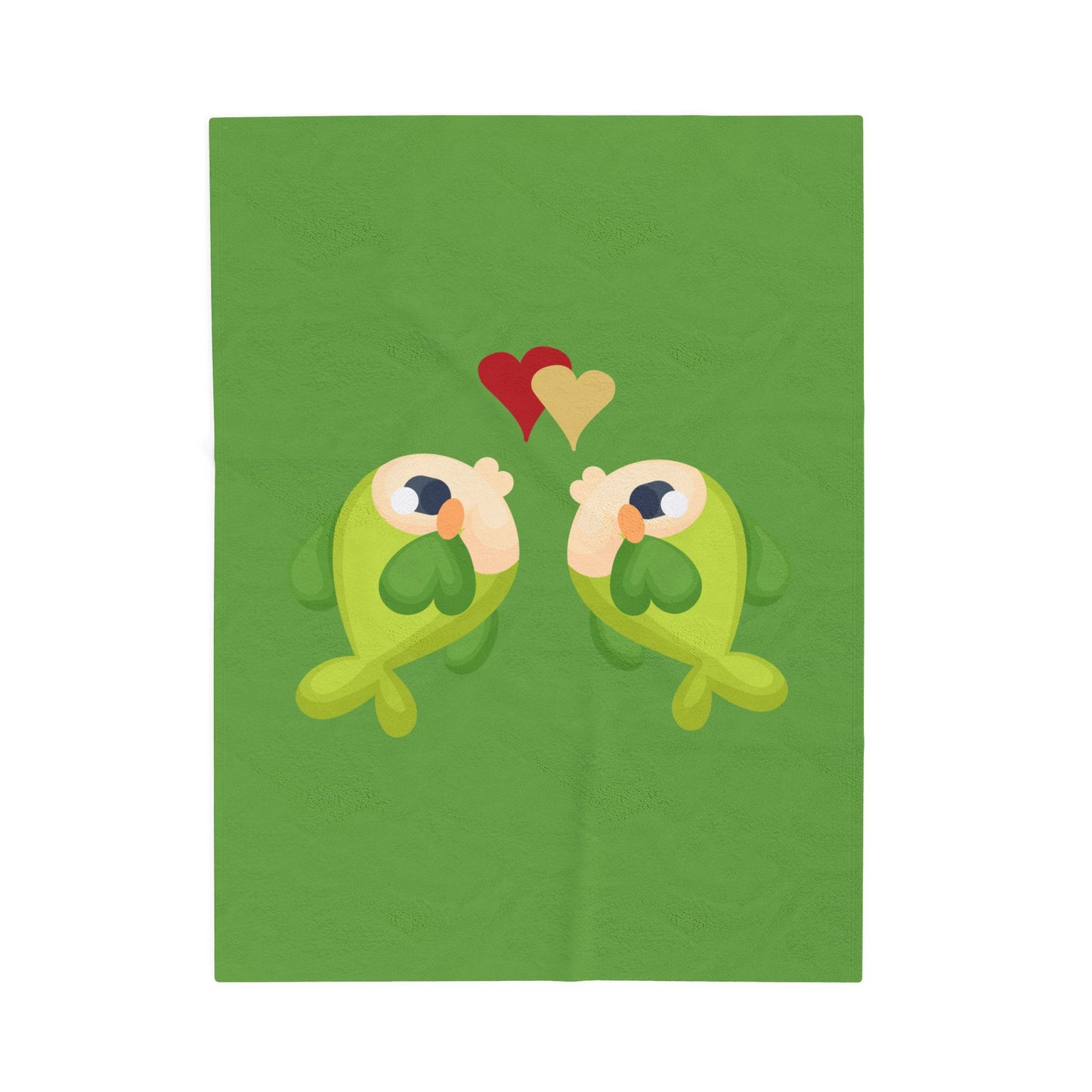 Two hearts float between the fish one red and one yellow Velveteen Plush Blanket