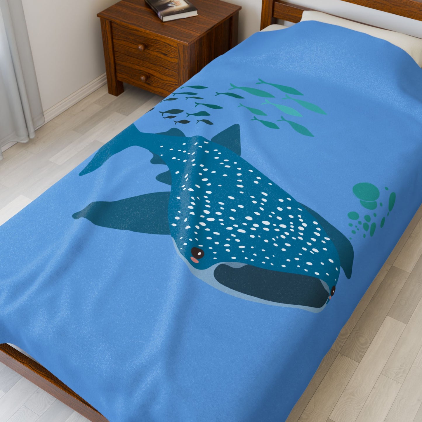 Whale Shark school of fish and buddles Velveteen Plush Blanket