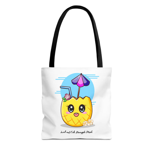 Pineapple Picnic Tote Bag — Cute Kawaii Tropical Drink Design
