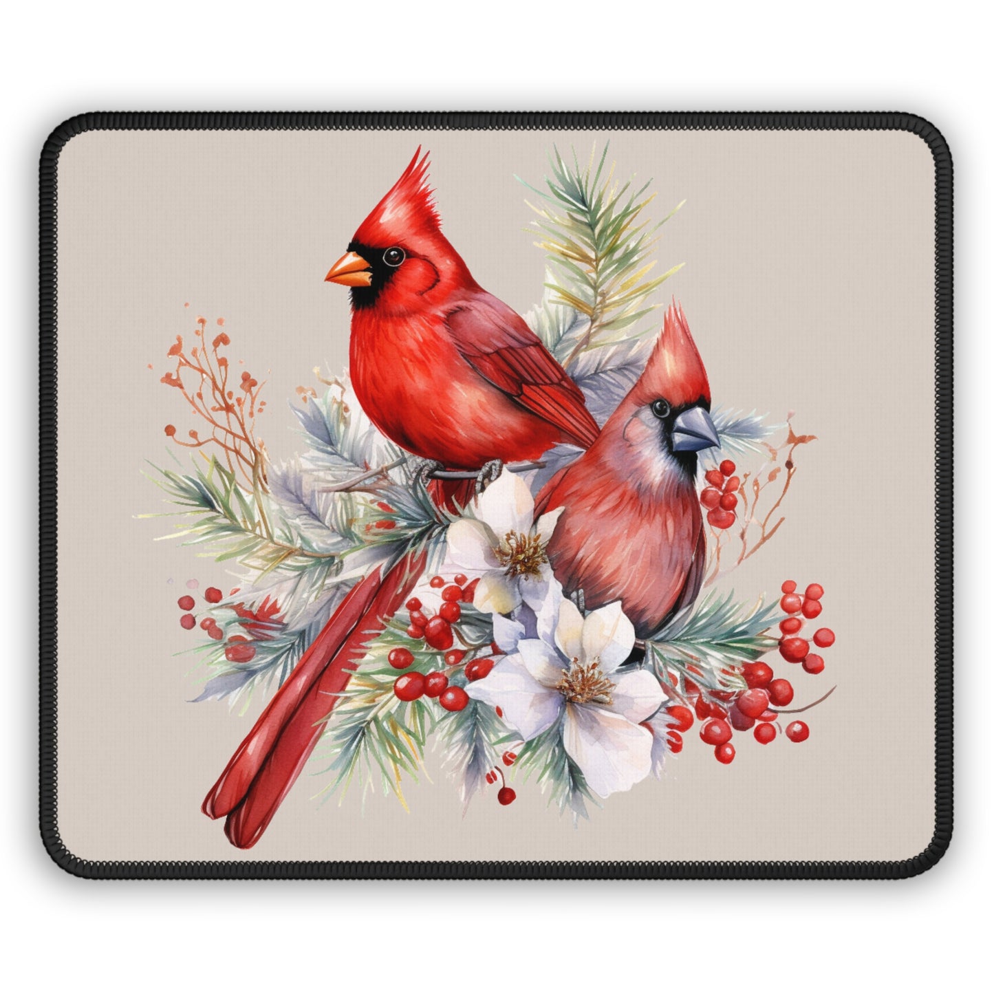 Cardinal Floral Gaming Mouse Pad — Winter Bird Desk Mat