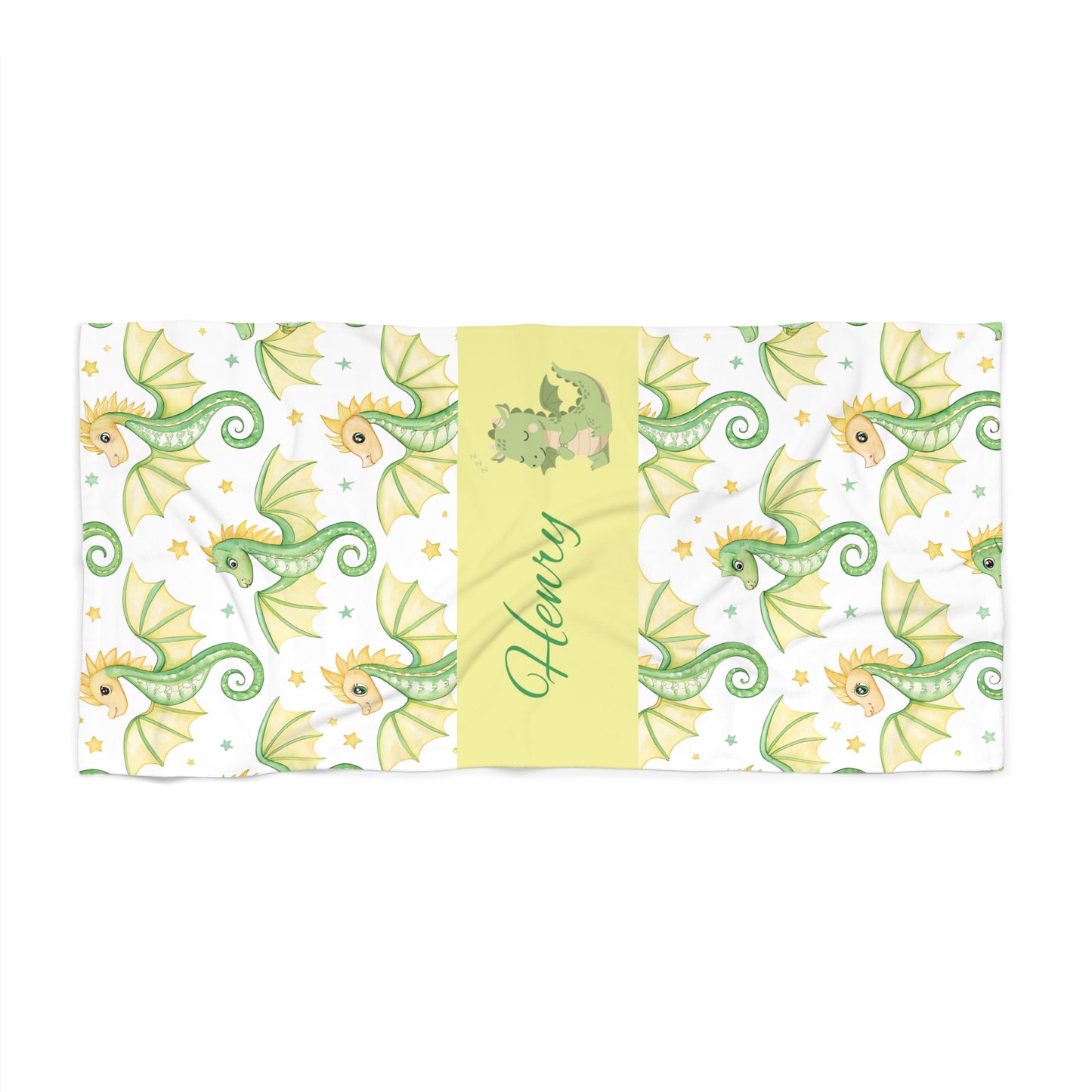 Personalized Green Sea Dragon Beach Towel - Floral Nautical Summer Towel