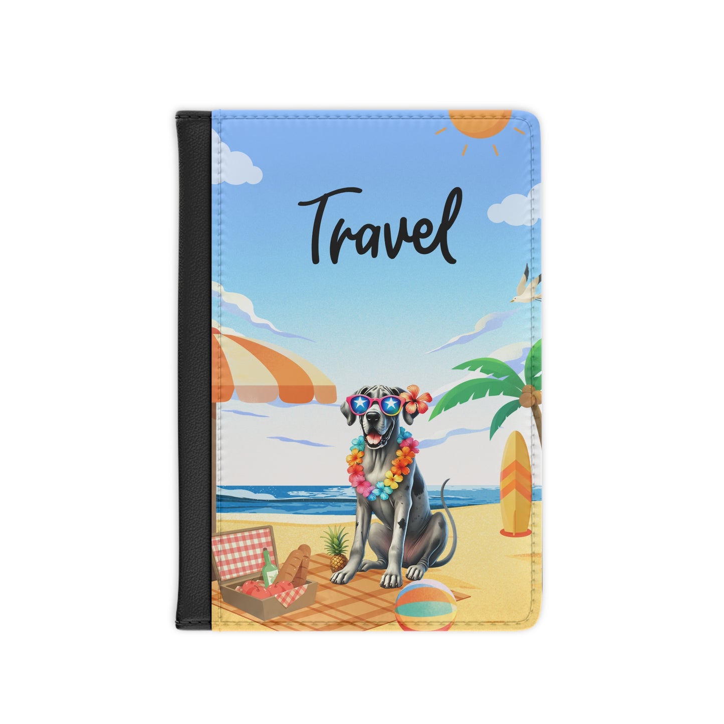 Travel Passport Cover — Beach Dog Design with 'Travel' Text