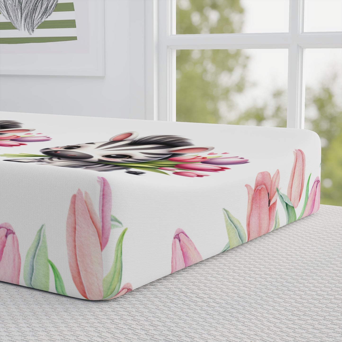 Zebra Blossom Baby Changing Pad Cover — Personalized Floral Nursery Accessory