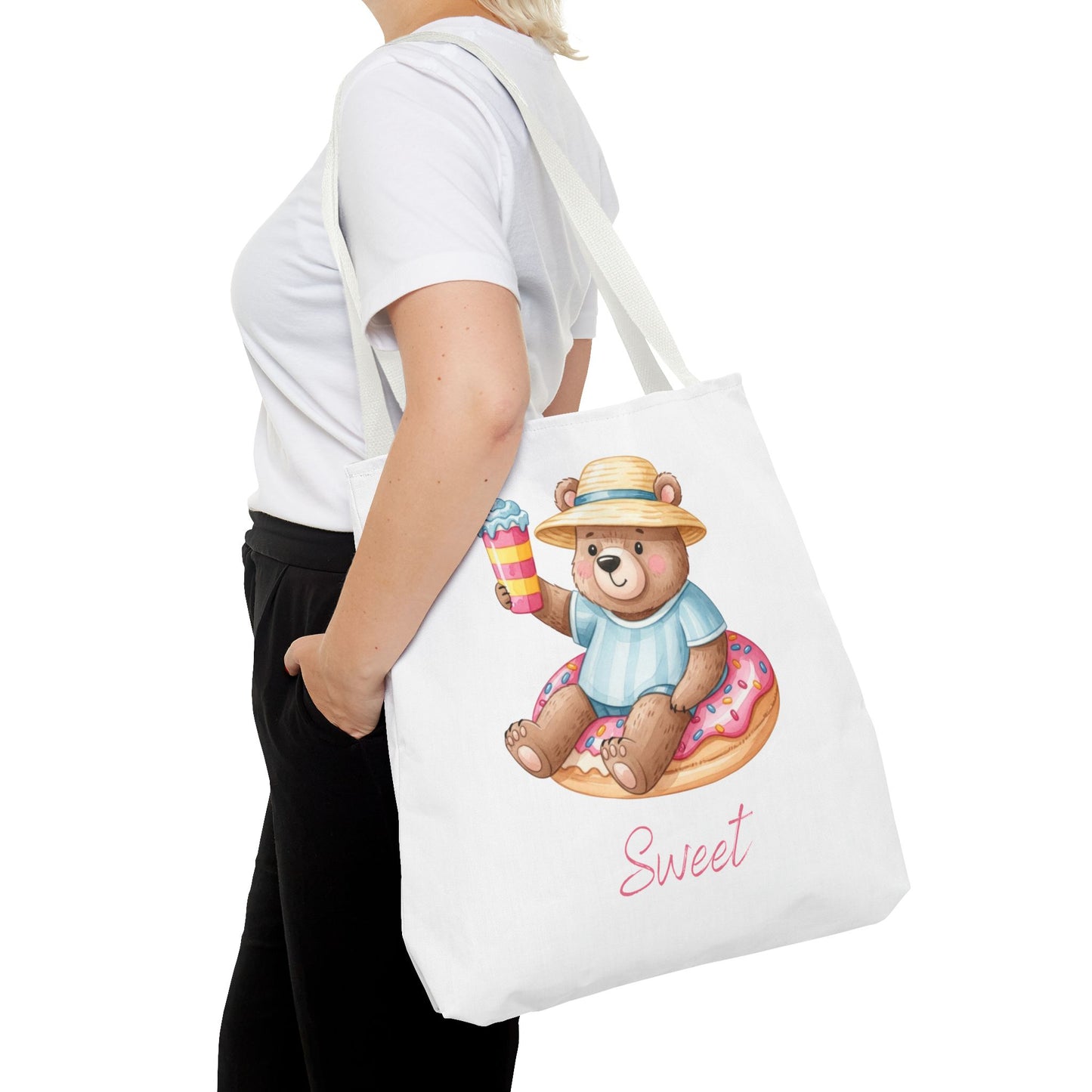 Sweet Bear Beach Tote - Cute Summer Teddy on Donut Float