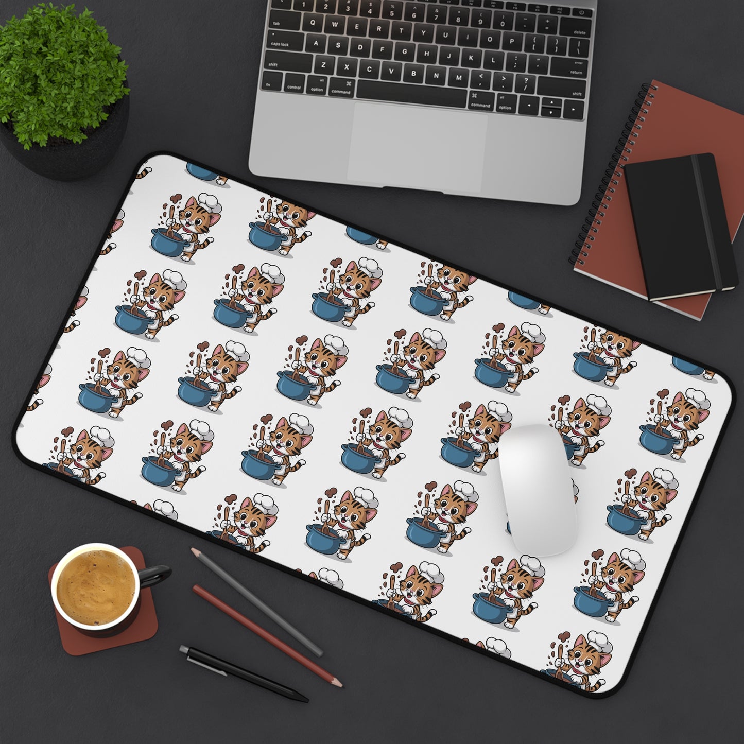 Cute Cat and Tea Desk Mat for Home Office