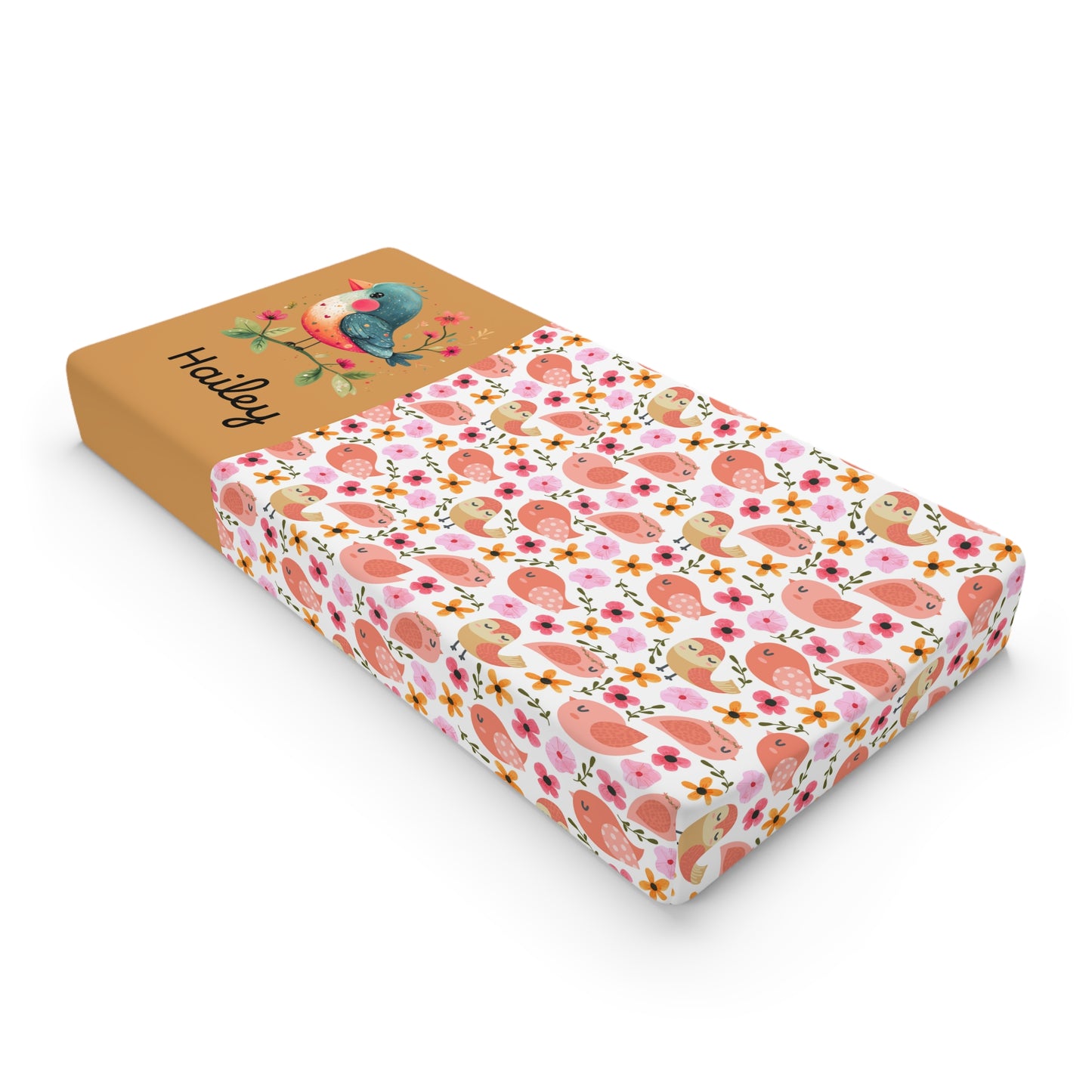 Floral Bird Baby Changing Pad Cover — Personalized Nursery Accent