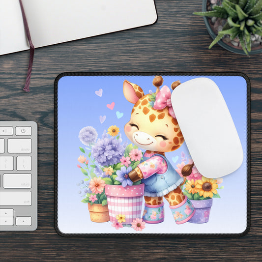 Cute Giraffe Gardening Gaming Mouse Pad — Floral Kids Desk Mat