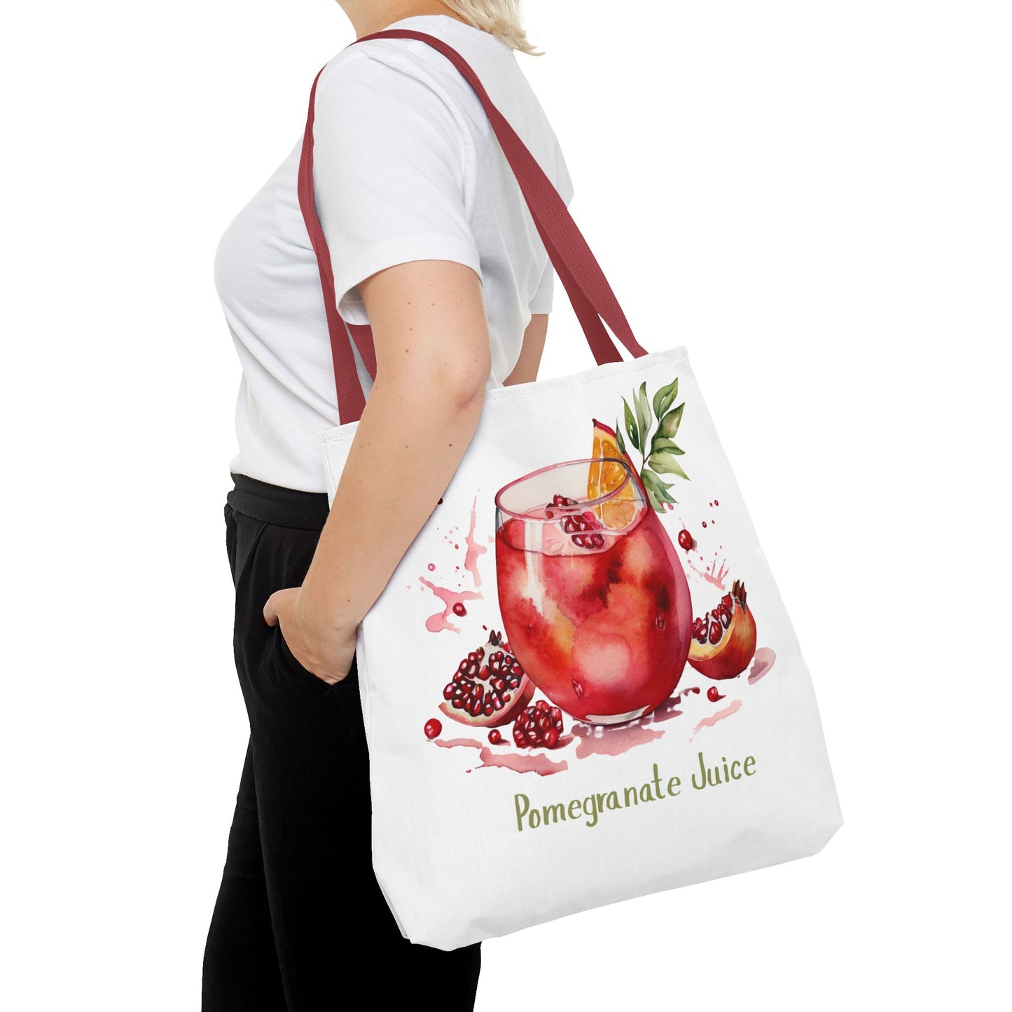 Pomegranate Juice Tote Bag — Watercolor Fruit Canvas Tote