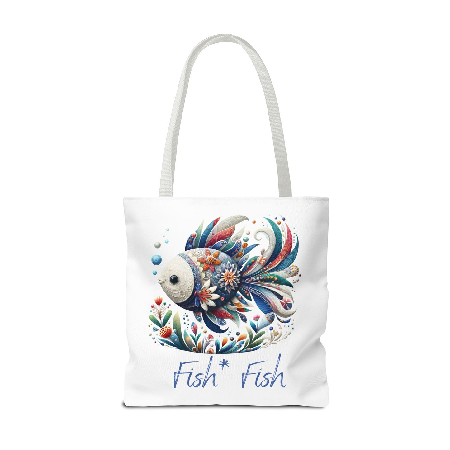 Floral Fish Tote Bag — Colorful Whimsical "Fish Fish" Canvas Tote
