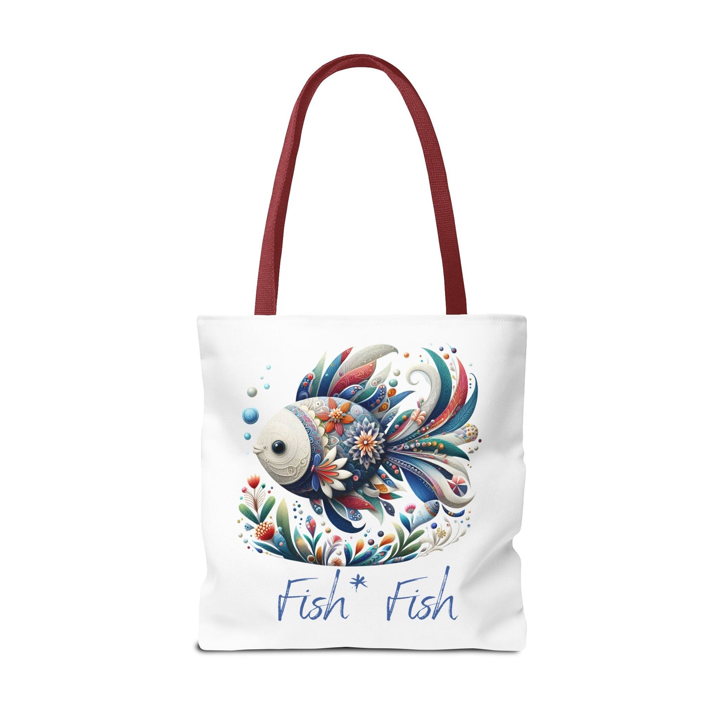 Floral Fish Tote Bag — Colorful Whimsical "Fish Fish" Canvas Tote