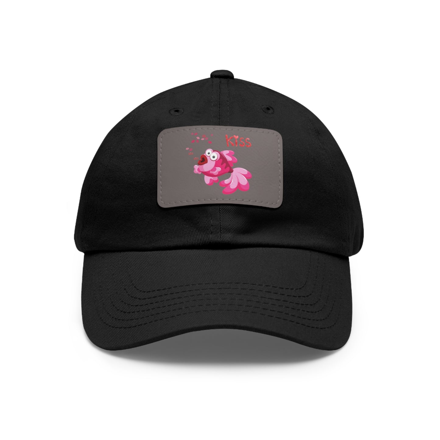Pink fish with open mouth and kiss Dad Hat with Leather Patch (Rectangle)