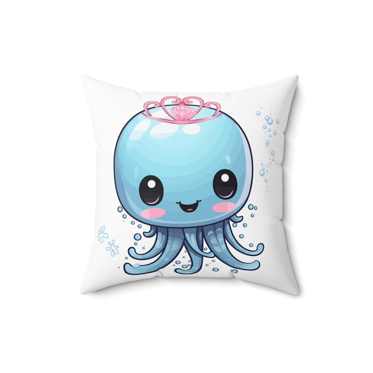 Blue jellyfish with a pink tiara Spun Polyester Square Pillow