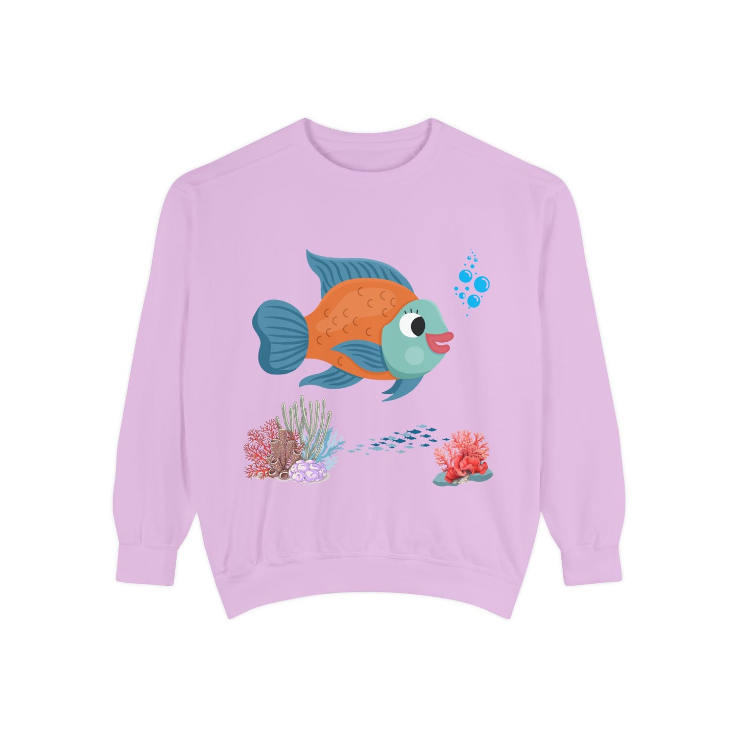 Orange and blue fish with coral and bubble Unisex Garment-Dyed Sweatshirt