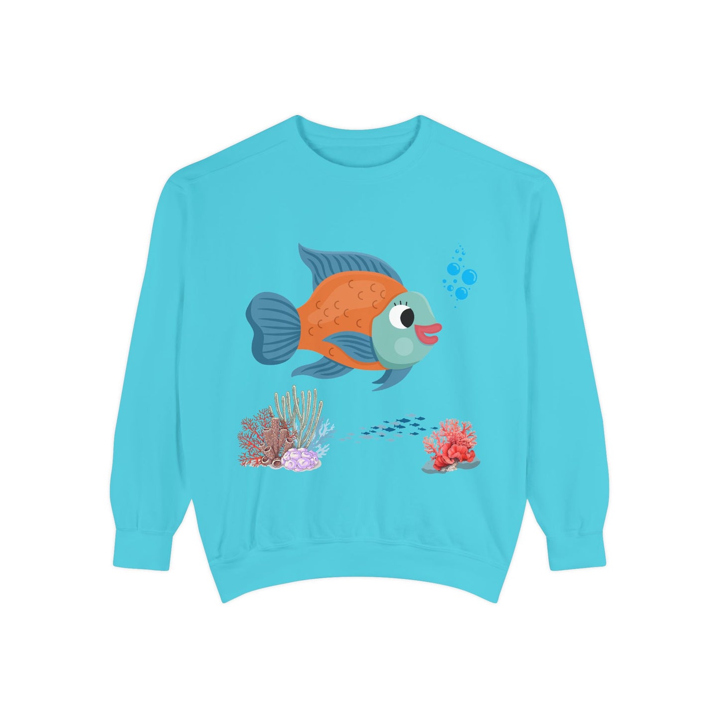 Orange and blue fish with coral and bubble Unisex Garment-Dyed Sweatshirt