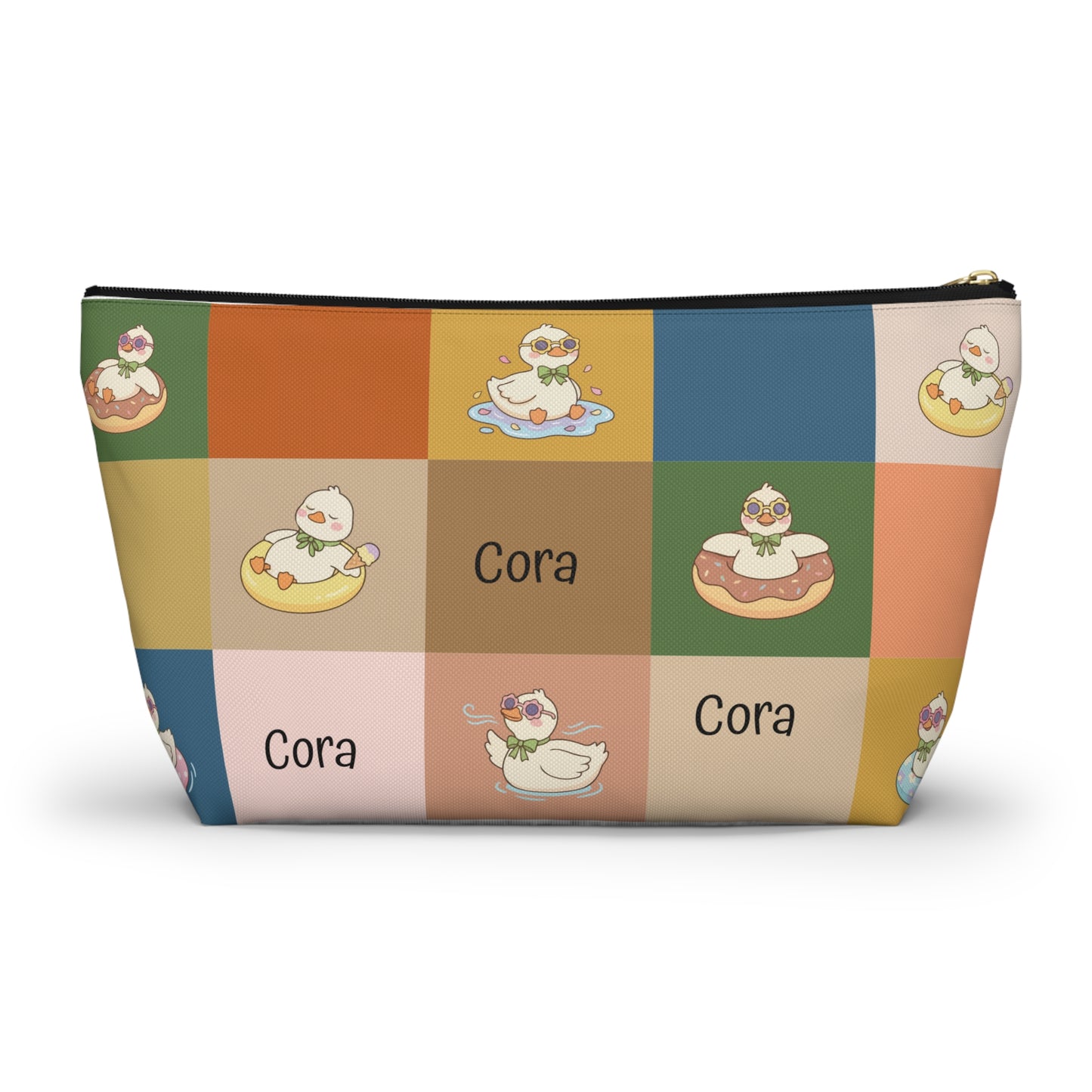 Personalized Duck Pattern Accessory Pouch — Custom Name Cosmetic Bag