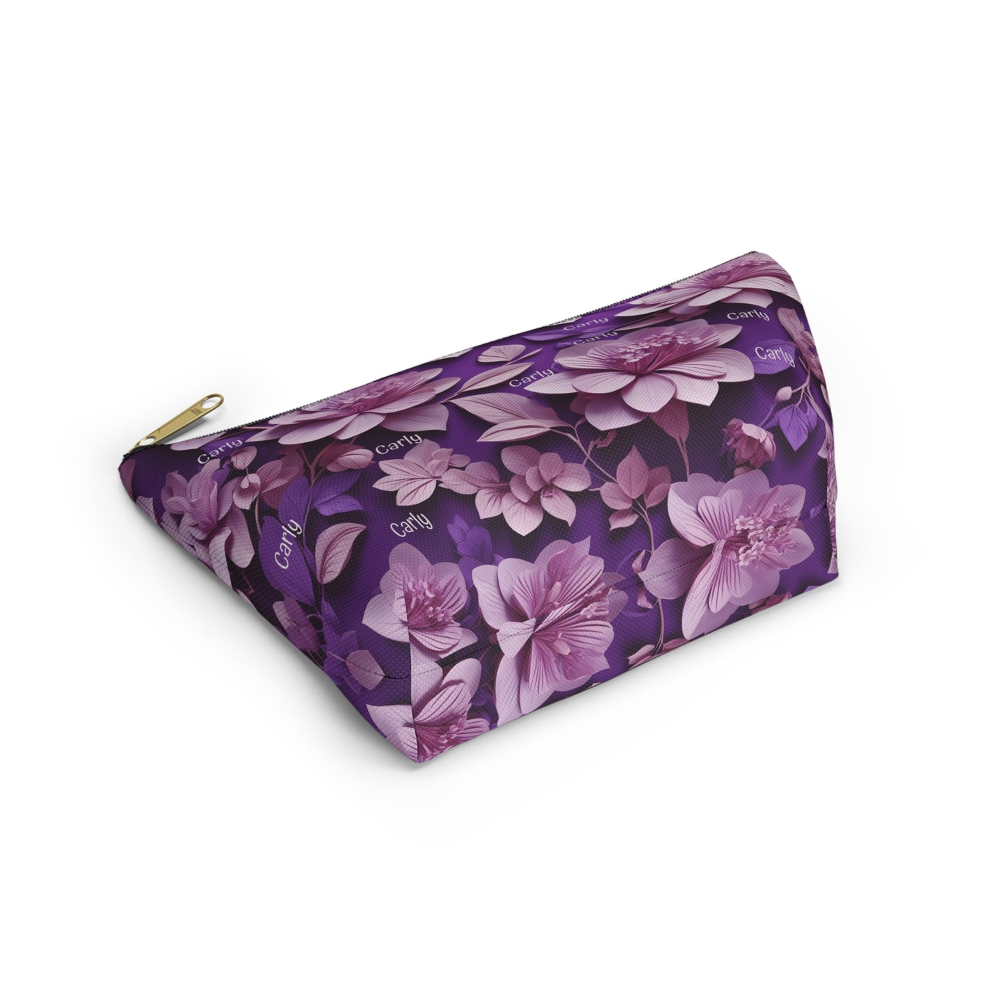 Floral Purple Makeup Bag — Personalized Carly Cosmetic Pouch