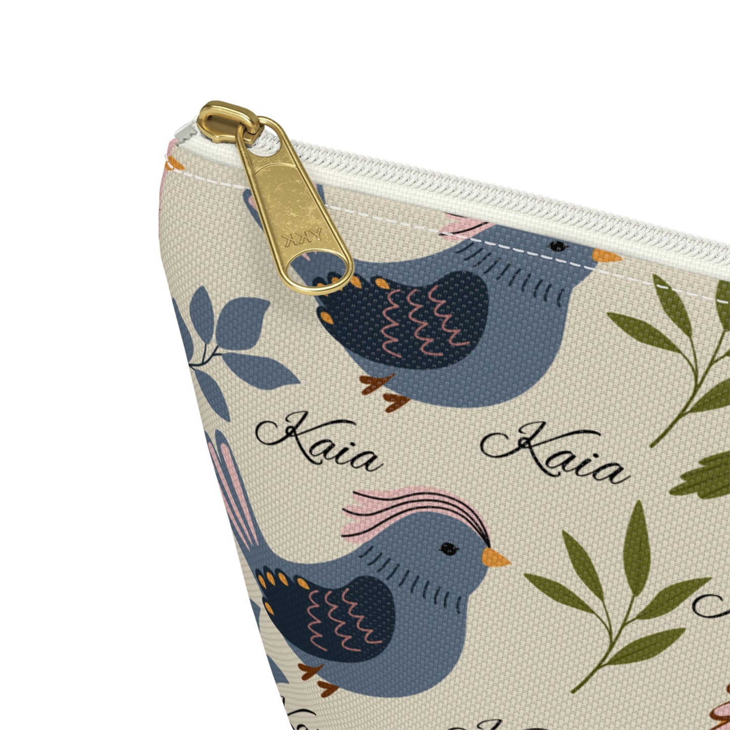 Bird Pattern Accessory Pouch — Personalized "Kaia" Cosmetic Bag