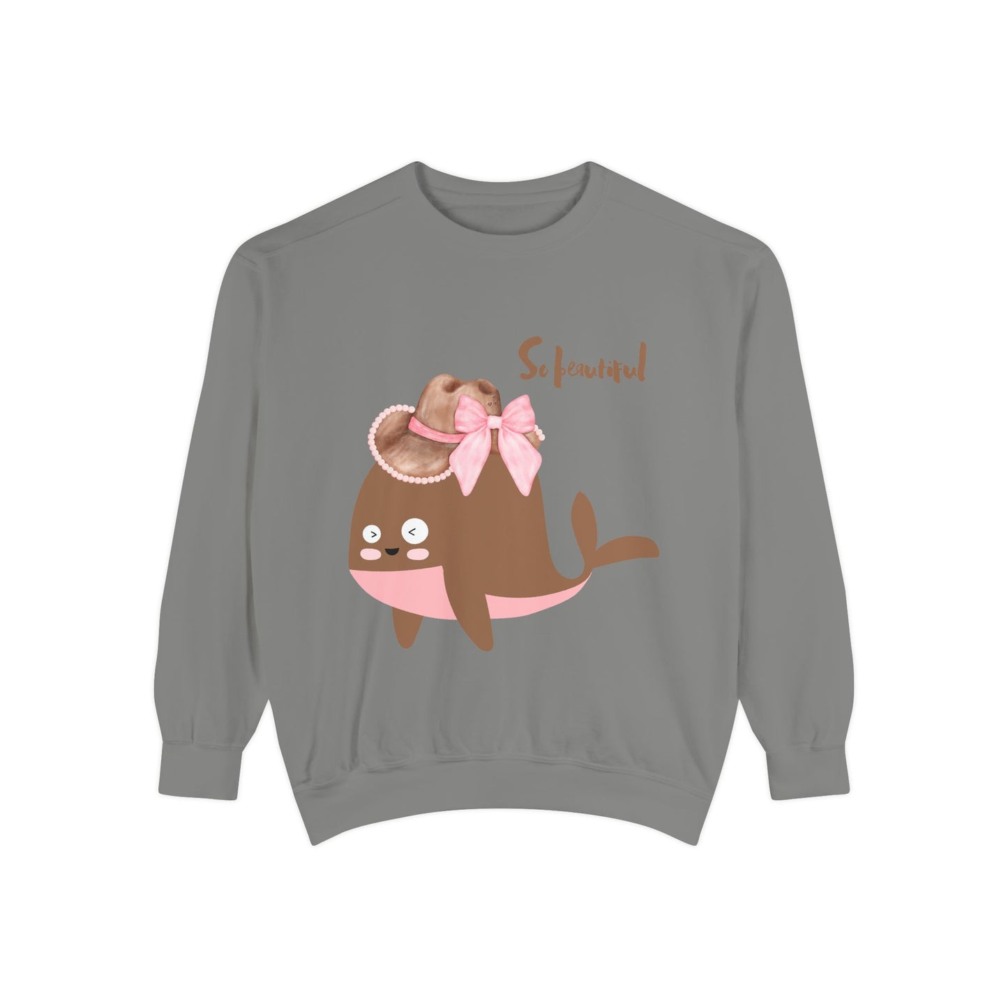 Whale wearing a cowboy hat with a pink bow Unisex Garment-Dyed Sweatshirt