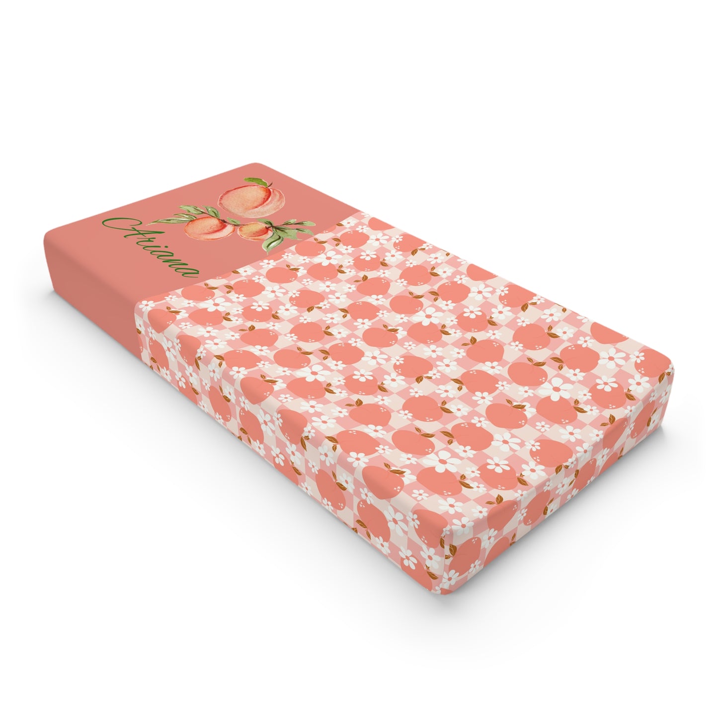 Peach Blossom Baby Changing Pad Cover — Floral Nursery Waterproof Fitted Sheet
