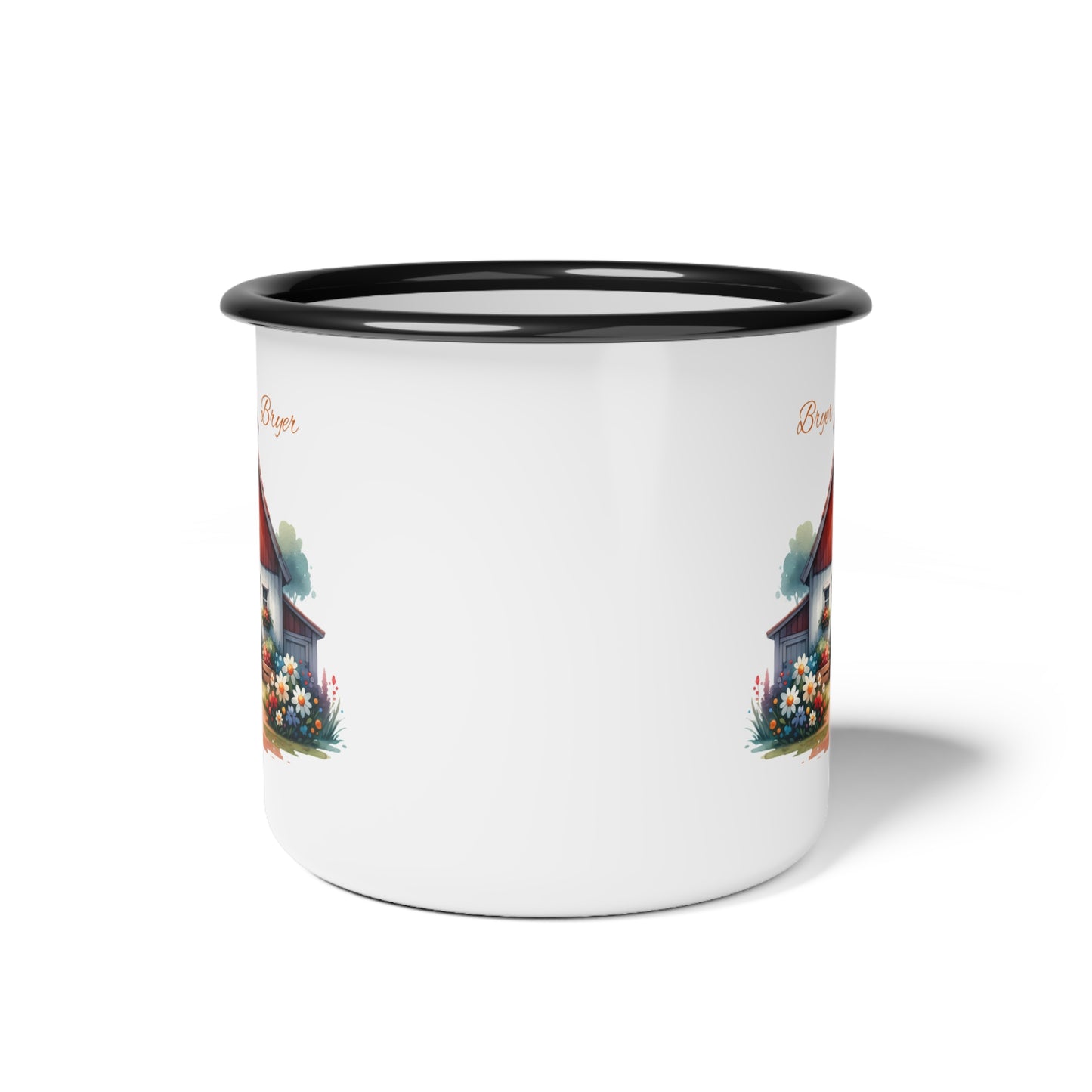 Rustic Cottage Enamel Camp Cup – Personalized "Bryar" Floral Cabin Mug
