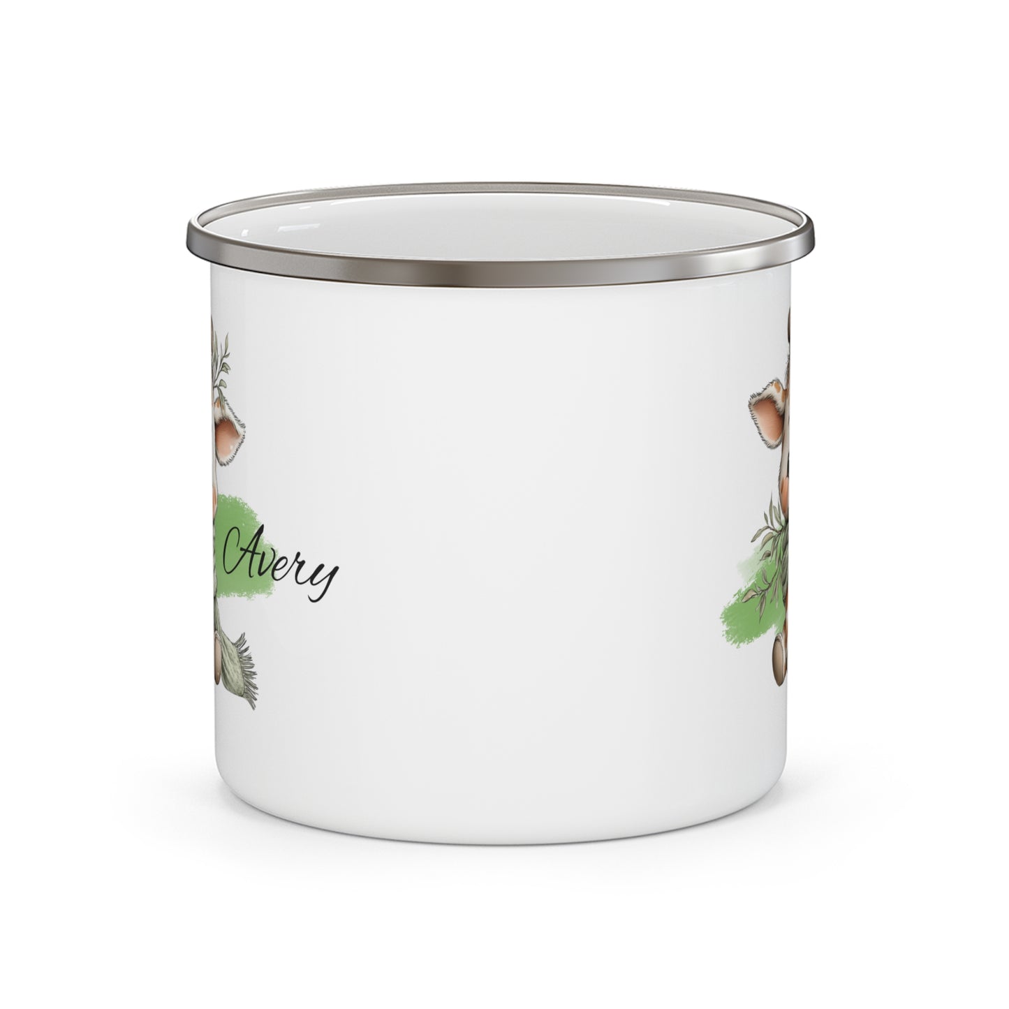 Enamel Mug — Cute Giraffe Camping Mug with Scarf & Custom Name (Avery)