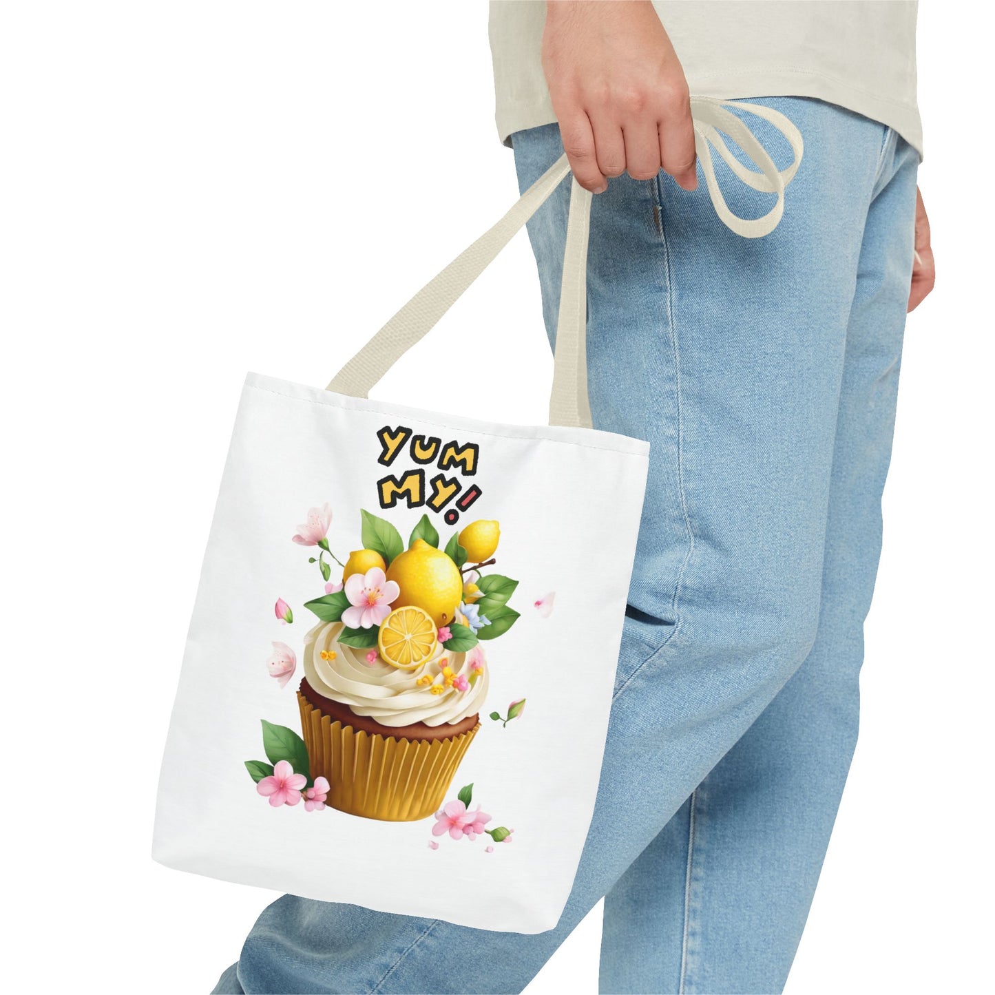 Lemon Cupcake Tote Bag — "Yum My!" Cute Dessert Floral Market Tote