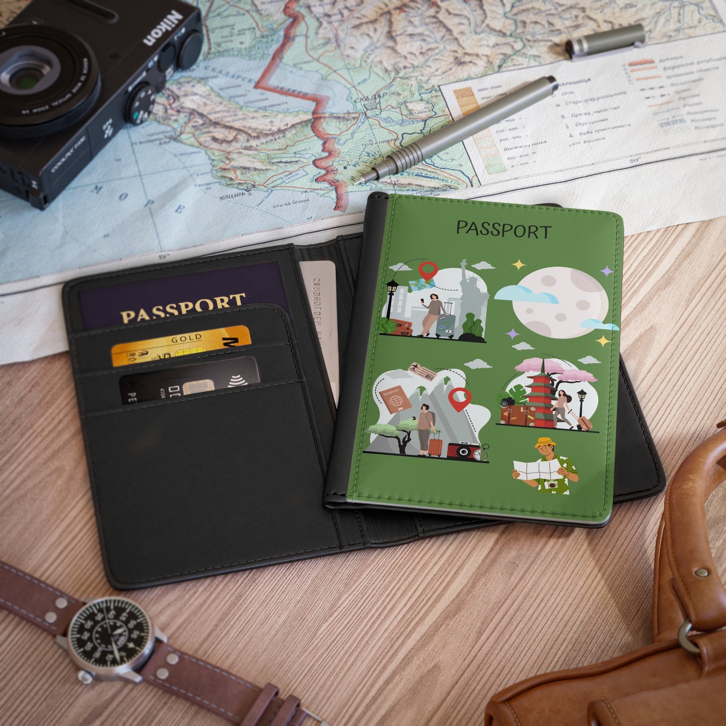 Travel Passport Cover — Illustrated World Explorer Passport Sleeve