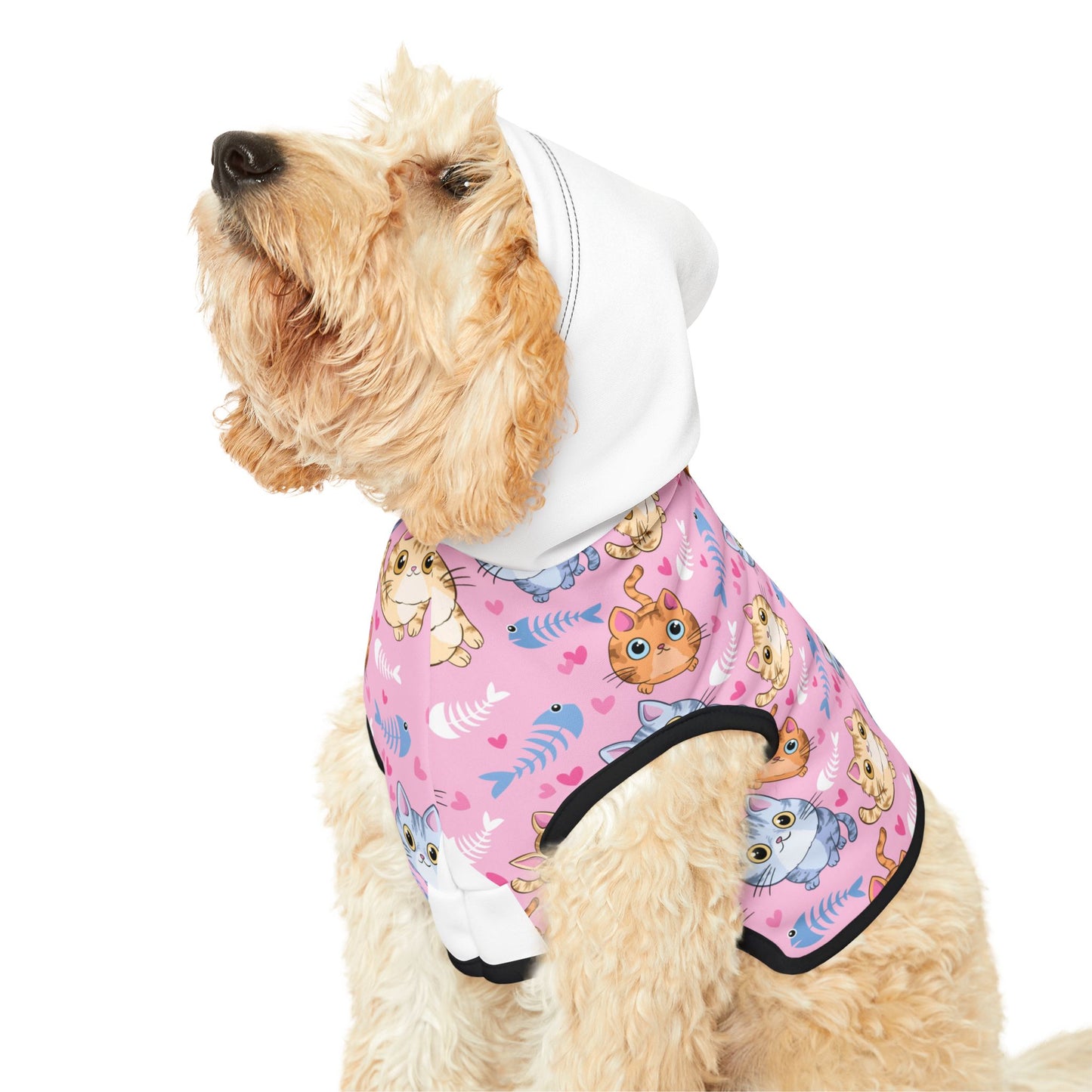 Cute Kitty Print Pet Hoodie - Pink Cat Pattern Dog & Cat Hoodie