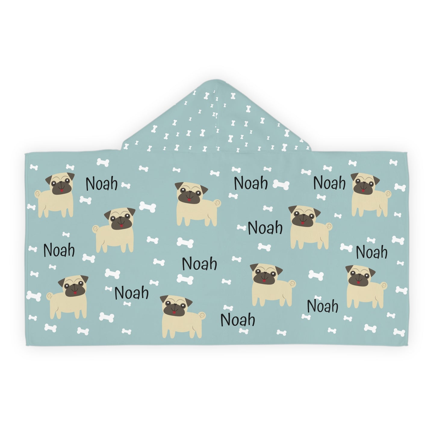 Personalized Pug Kids Hooded Towel – Name Customizable Beach & Bath Wrap for Toddlers